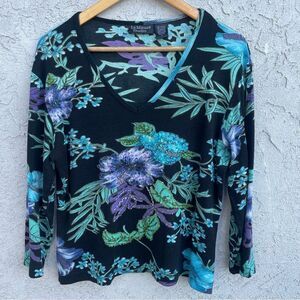 Y2K Floral Sequin Beaded V-Neck Top SZ L Boho Glam Fairycore Whimsygoth Cottage